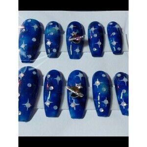 4/$40 ***Summer Sale***Galaxy Blue Handmade Gel Press-On Nail
